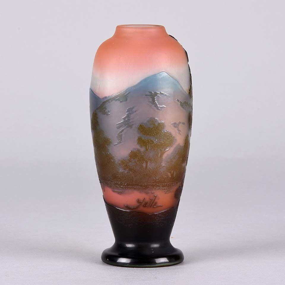 Art Nouveau Cameo Glass Mountain Landscape Vase by Emile Gallé