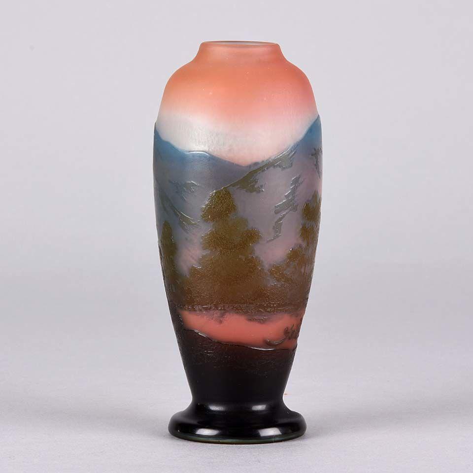 Art Nouveau Cameo Glass Mountain Landscape Vase by Emile Gallé