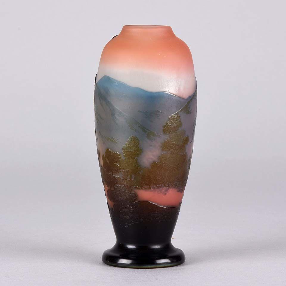 Art Nouveau Cameo Glass Mountain Landscape Vase by Emile Gallé