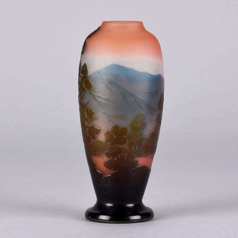 Art Nouveau Cameo Glass Mountain Landscape Vase by Emile Gallé