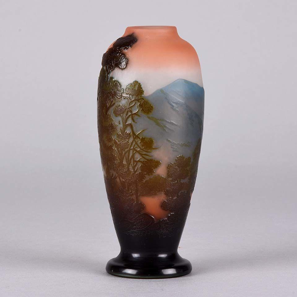Art Nouveau Cameo Glass Mountain Landscape Vase by Emile Gallé