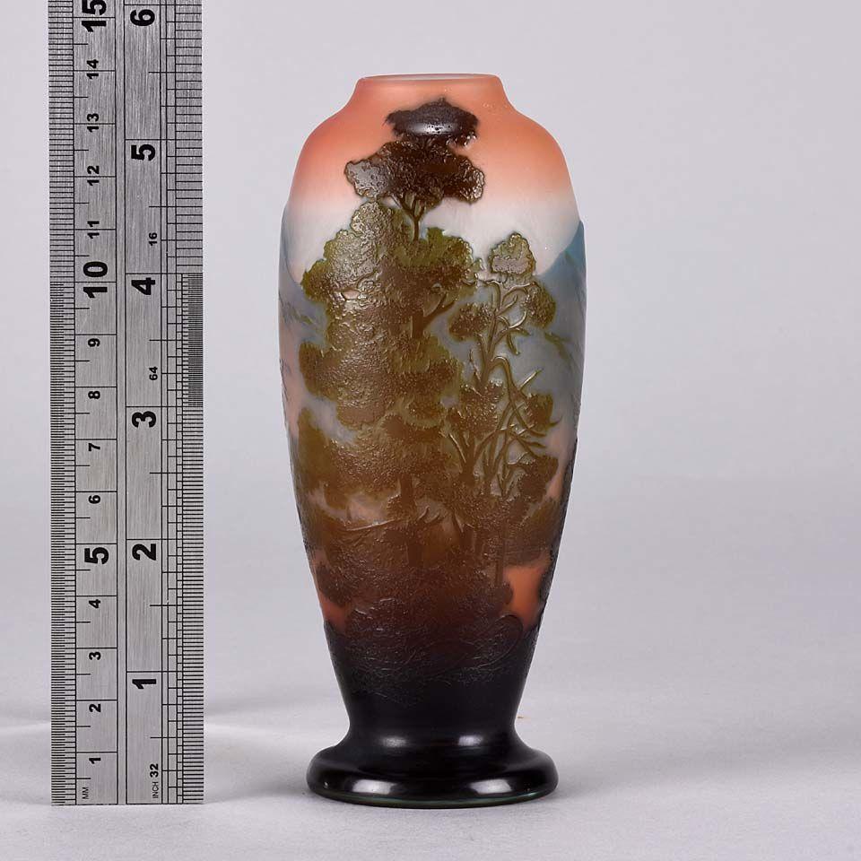 Art Nouveau Cameo Glass Mountain Landscape Vase by Emile Gallé