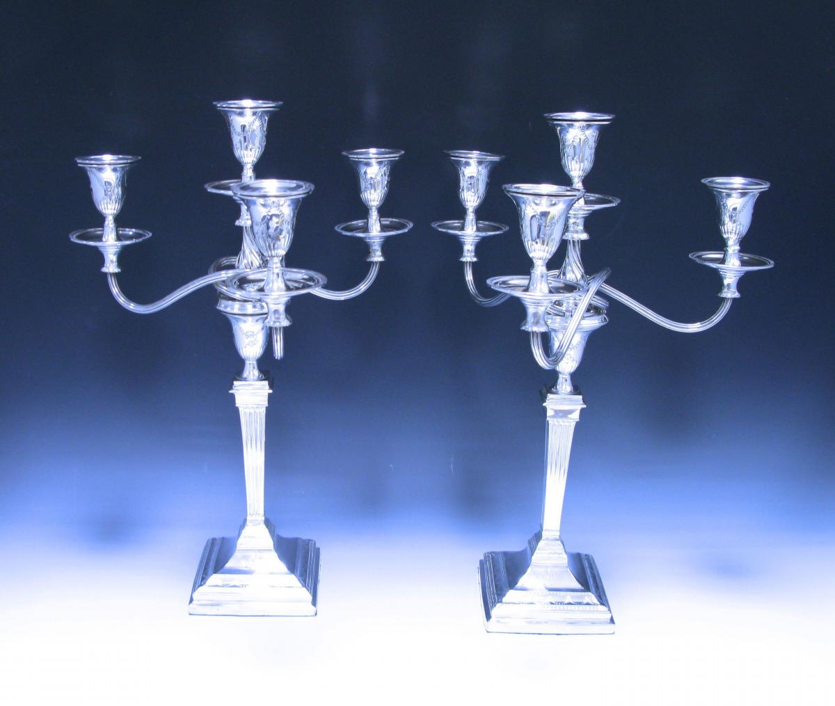 Pair of Edwardian Antique Sterling Silver Four Light Candelabra