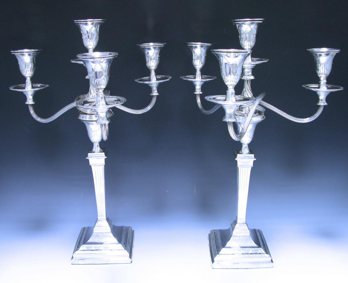 Pair of Edwardian Antique Sterling Silver Four Light Candelabra