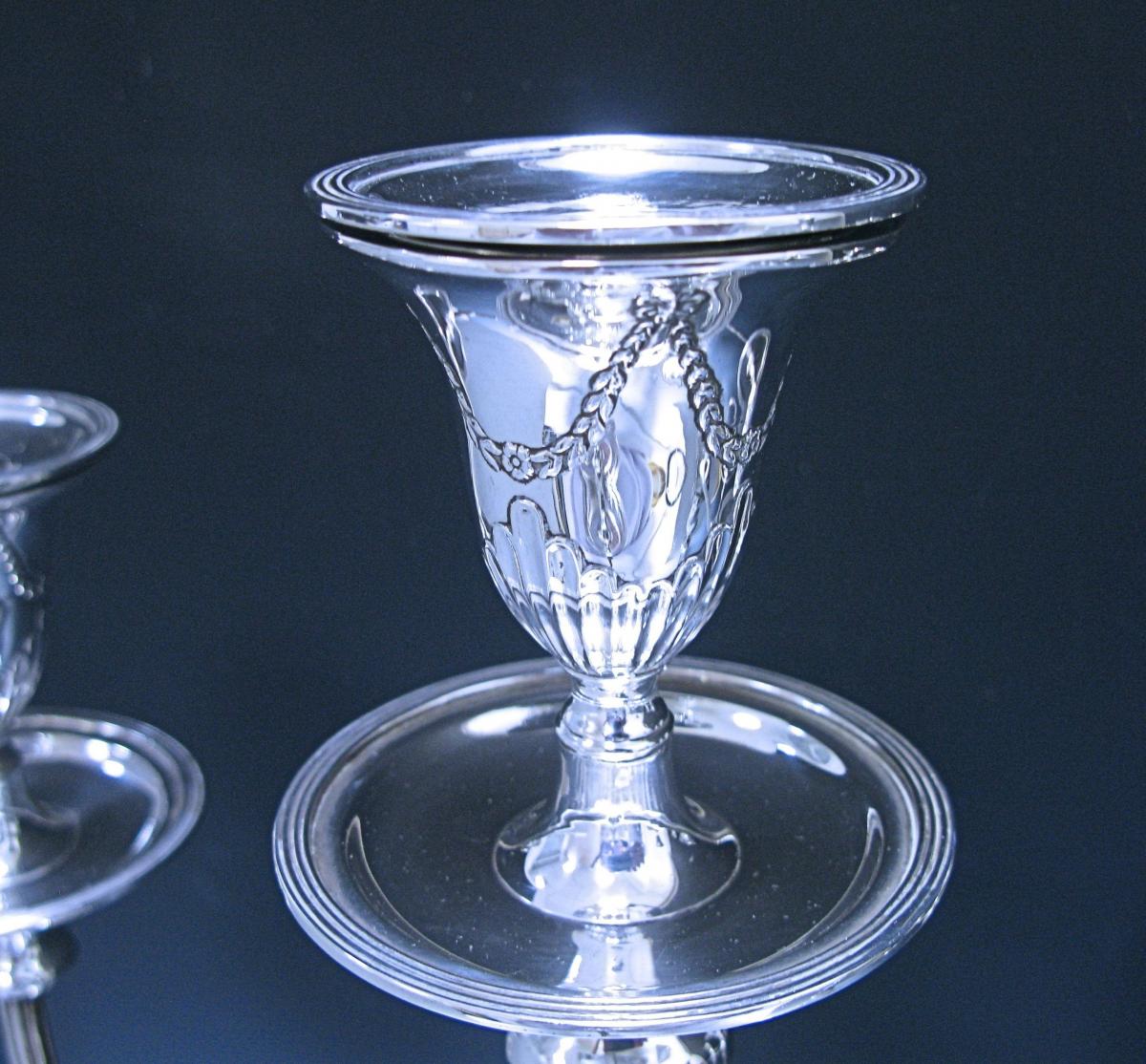 Pair of Edwardian Antique Sterling Silver Four Light Candelabra
