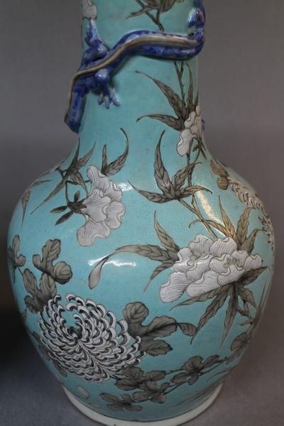 A pair of 19th century chinese pale blue vases