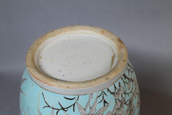 A pair of 19th century chinese pale blue vases
