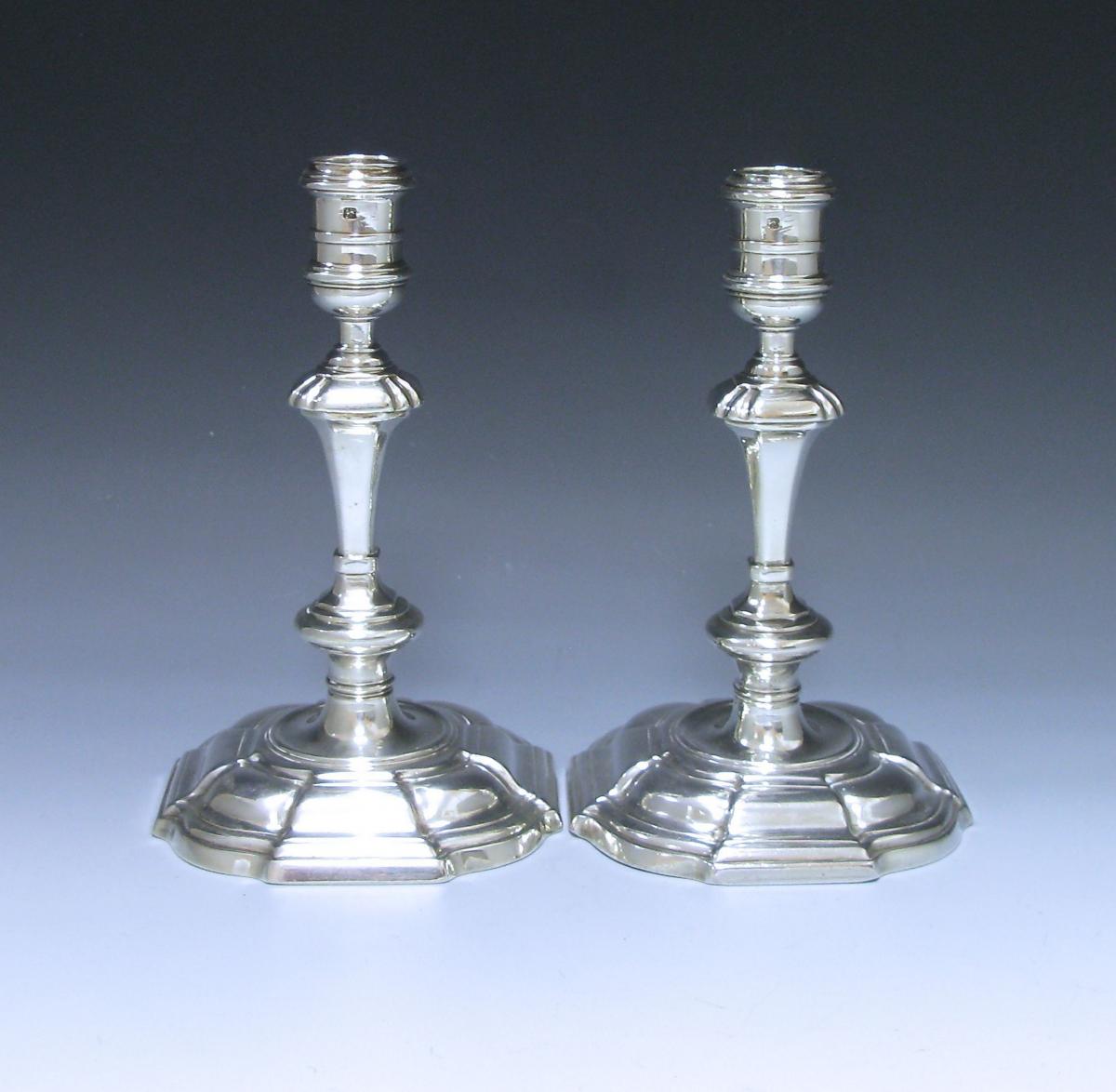 Pair of George II Cast Sterling Silver Candlesticks