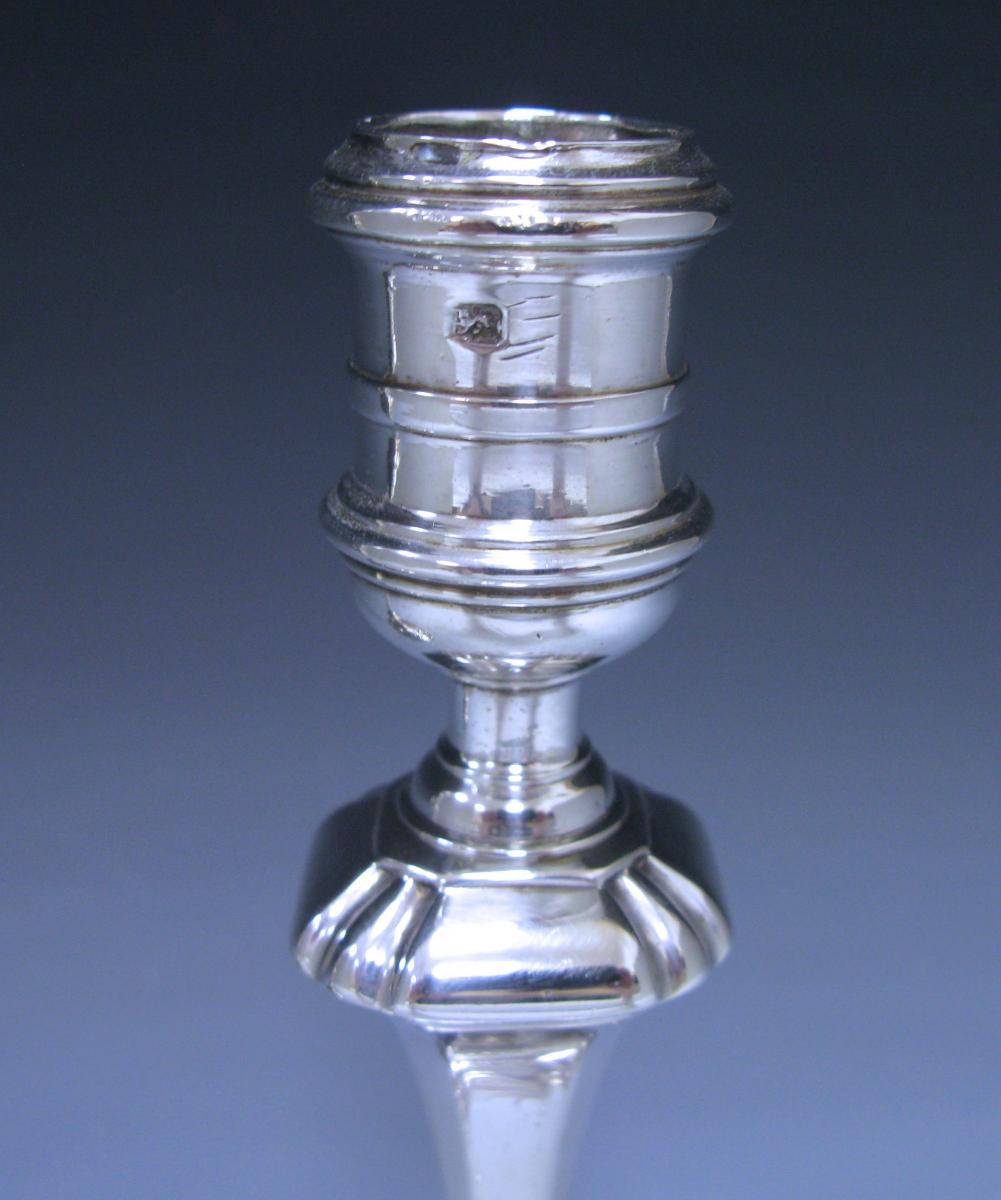 Pair of George II Cast Sterling Silver Candlesticks