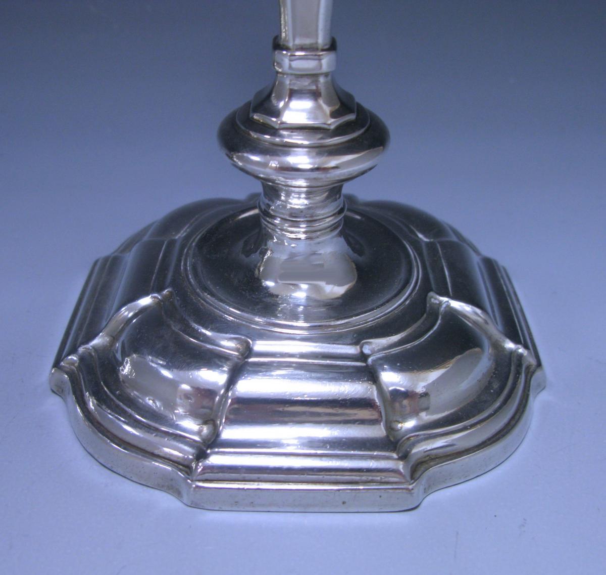 Pair of George II Cast Sterling Silver Candlesticks