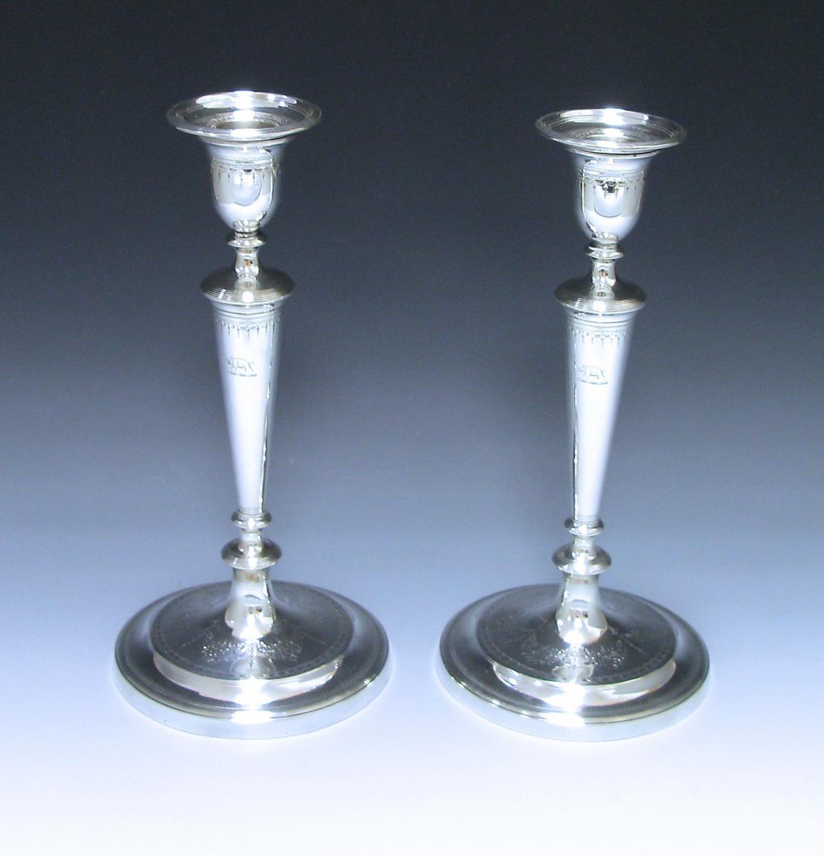 Pair of George III Antique Sterling Silver Candlesticks