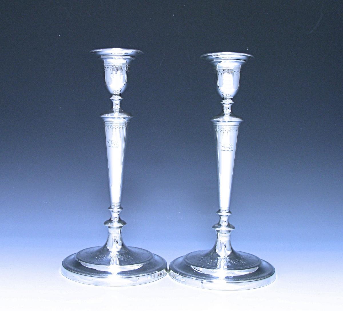 Pair of George III Antique Sterling Silver Candlesticks