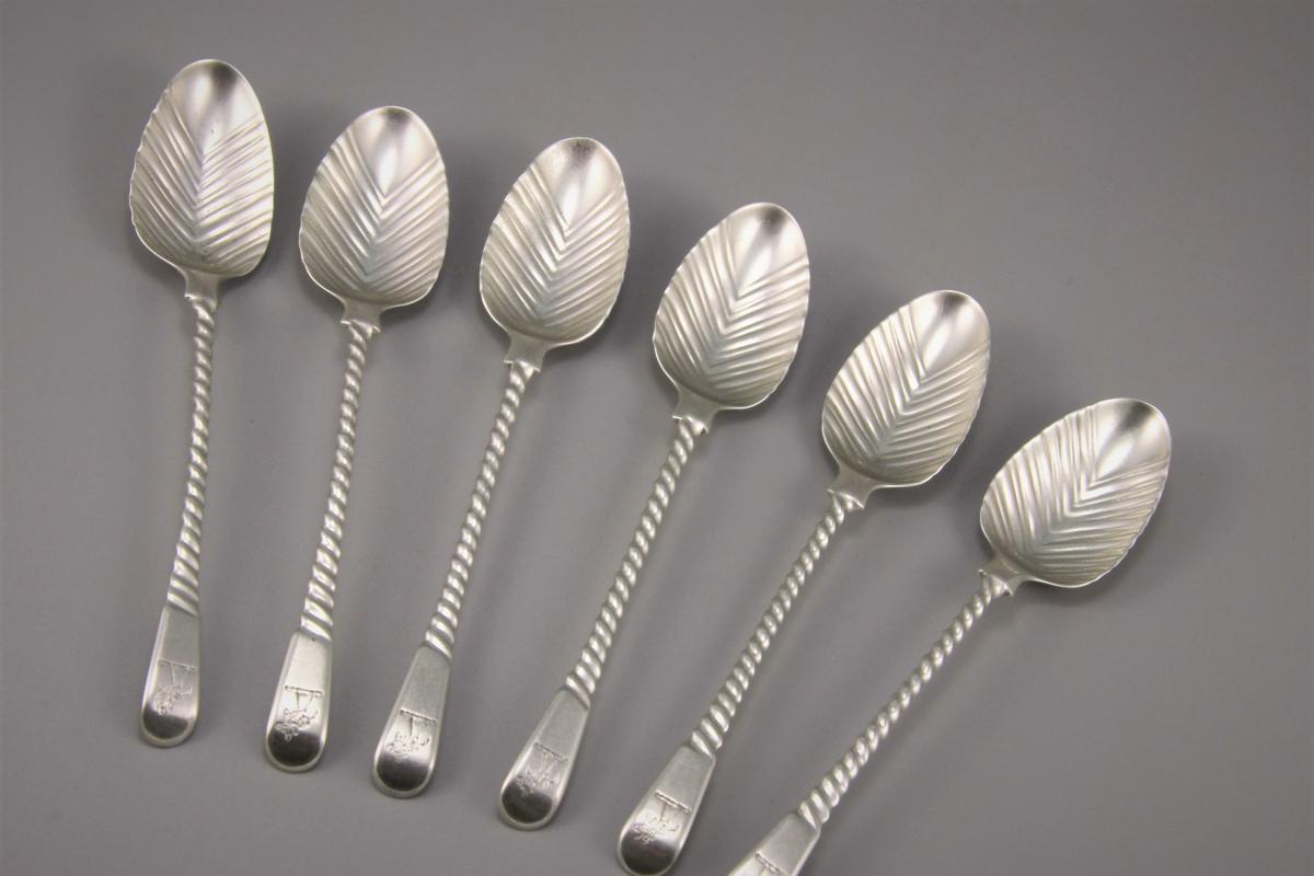 GEORGE III Set of Six Spiral Handled Teaspoons by Thomas & Wm. Chawner.