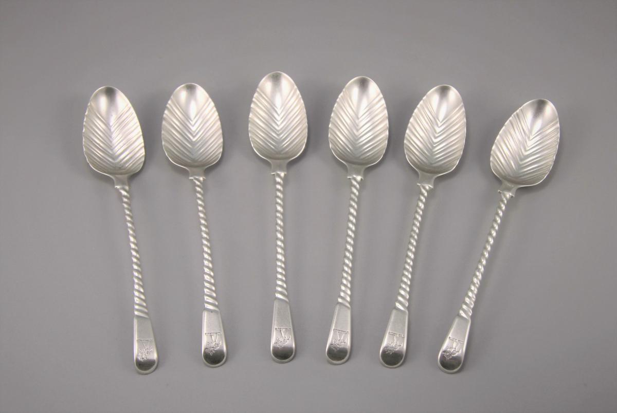 GEORGE III Set of Six Spiral Handled Teaspoons by Thomas & Wm. Chawner.