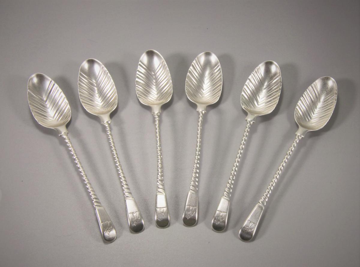 GEORGE III Set of Six Spiral Handled Teaspoons by Thomas & Wm. Chawner.