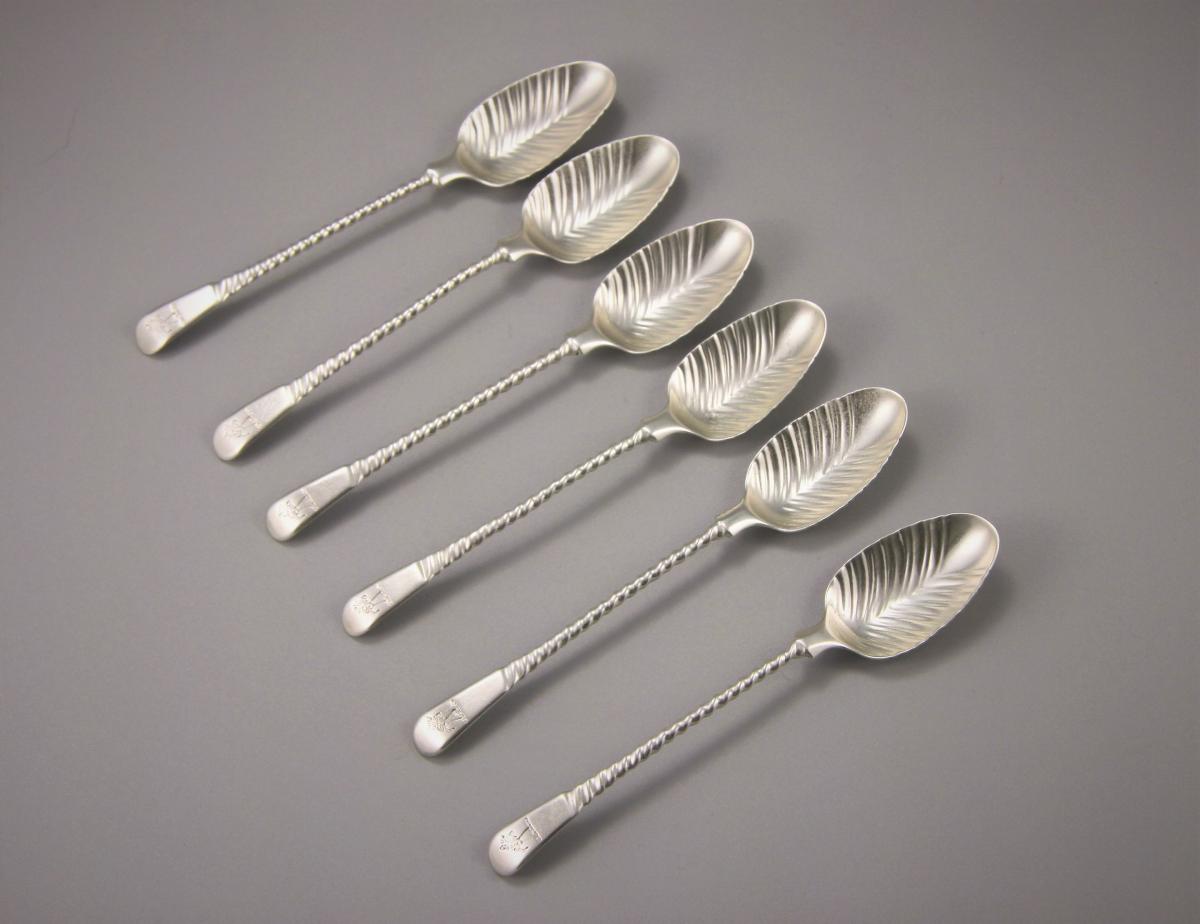 GEORGE III Set of Six Spiral Handled Teaspoons by Thomas & Wm. Chawner.