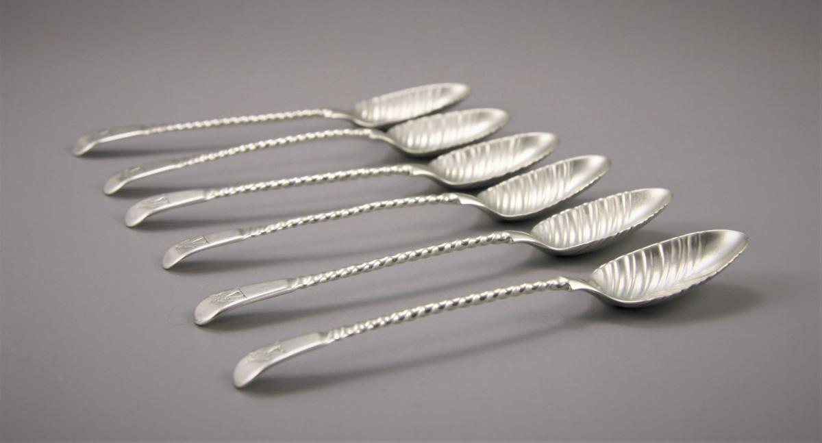 GEORGE III Set of Six Spiral Handled Teaspoons by Thomas & Wm. Chawner.