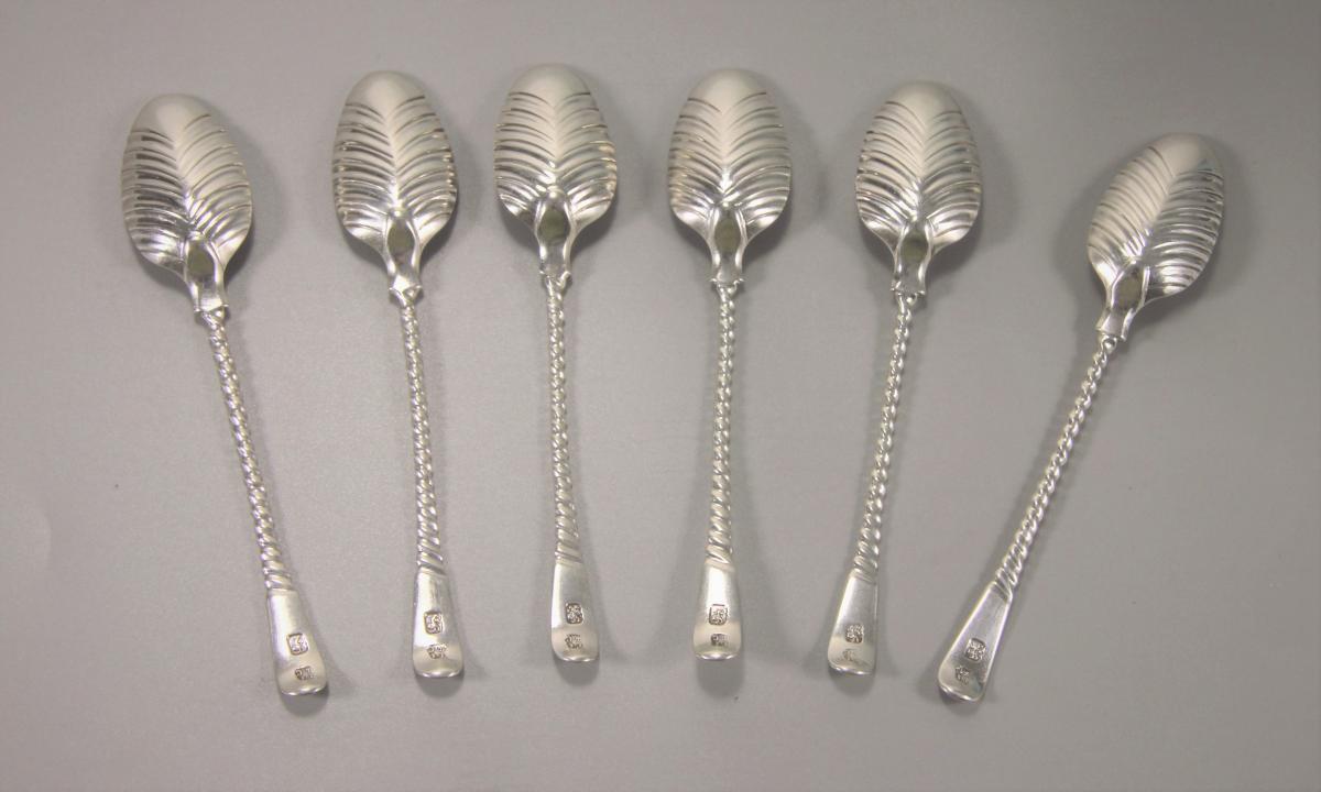 GEORGE III Set of Six Spiral Handled Teaspoons by Thomas & Wm. Chawner.