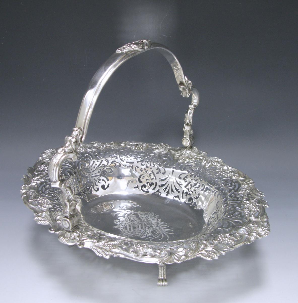 A George II Antique Silver Swing –Handled Basket