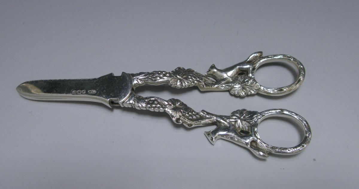 A Pair of Sterling Silver Grape Scissors / Shears