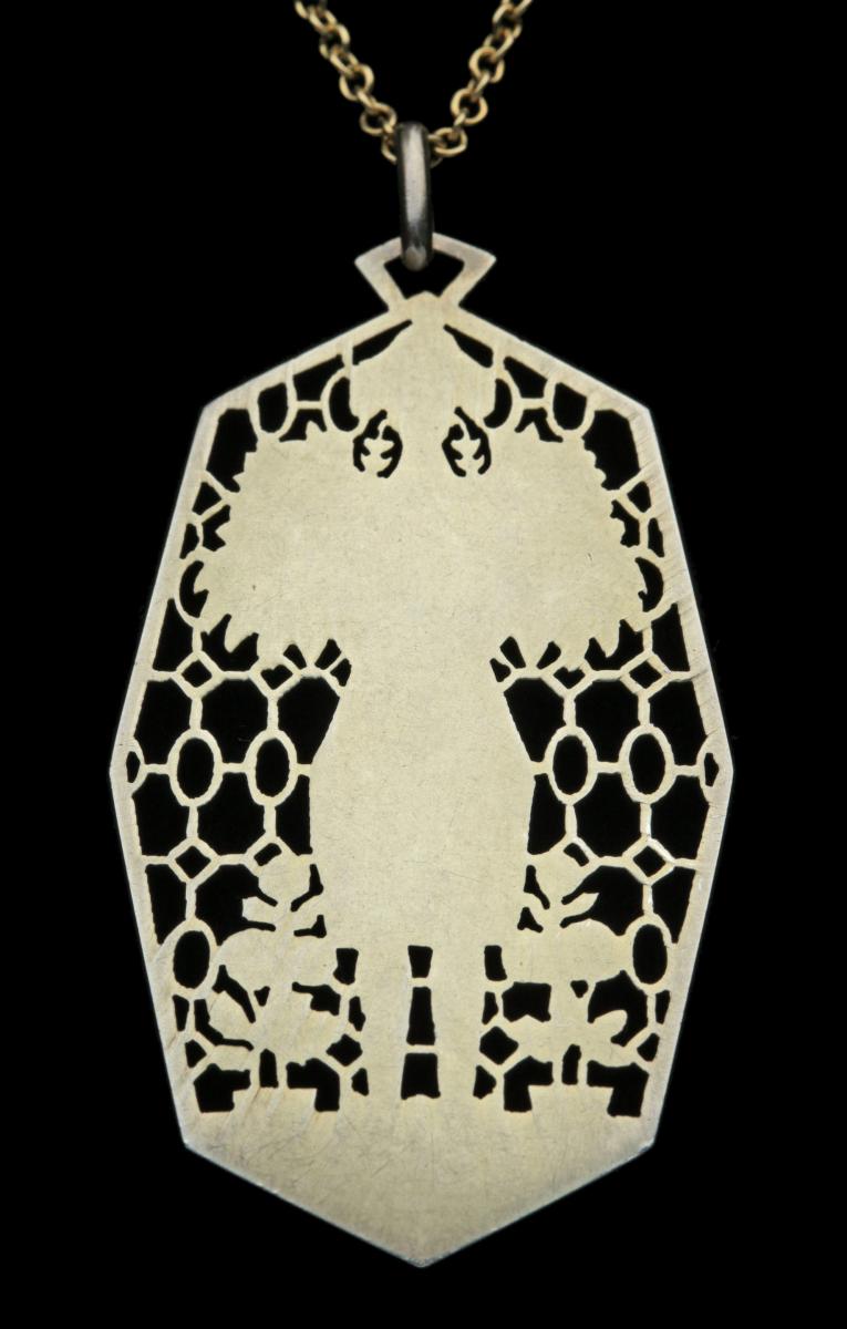 KUNSTGEWERBESCHULE (founded 1867) Jugendstil Pendant Necklace Gilded silver Enamel Figure Flowers Red Green Blue