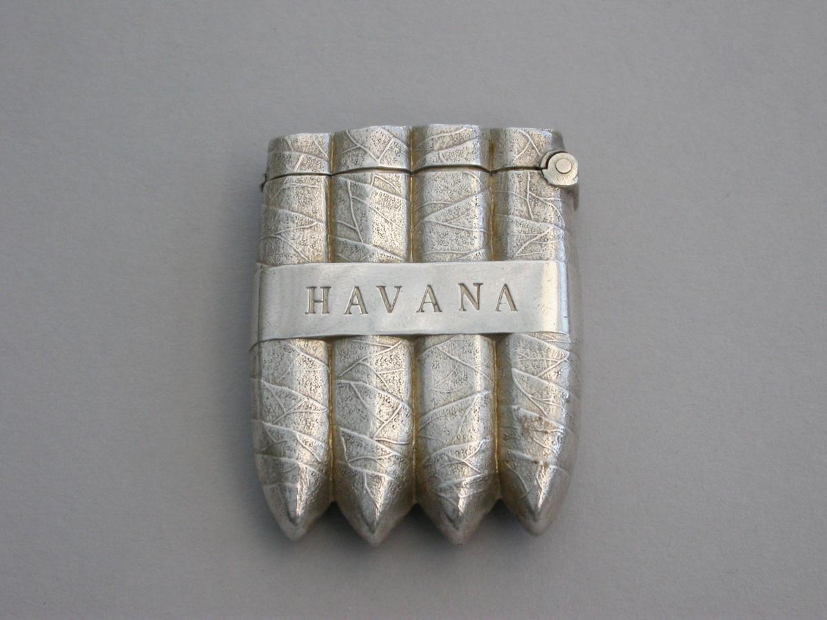 Victorian Novelty Silver Havana Cigar Vesta Case