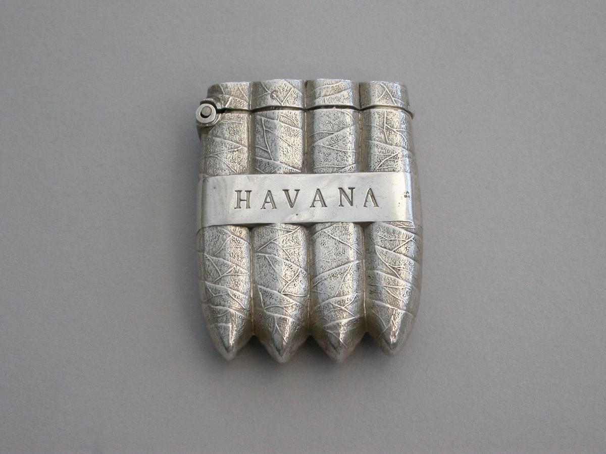 Victorian Novelty Silver Havana Cigar Vesta Case