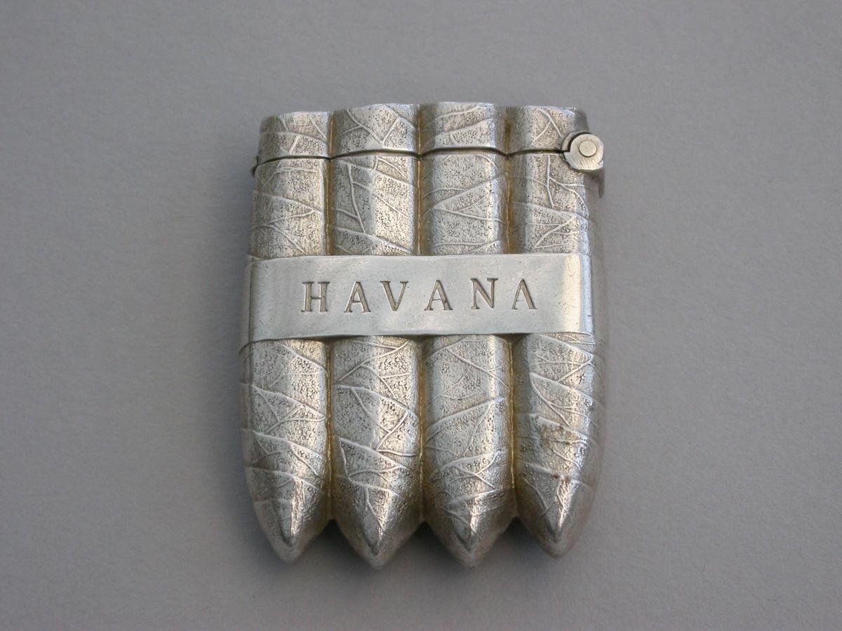 Victorian Novelty Silver Havana Cigar Vesta Case