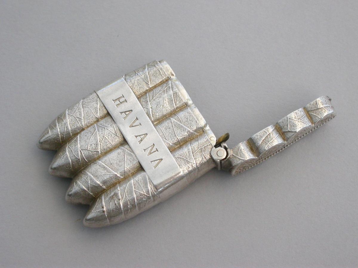 Victorian Novelty Silver Havana Cigar Vesta Case