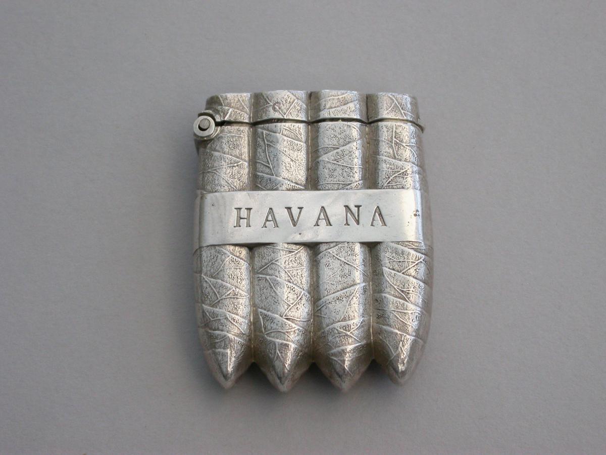 Victorian Novelty Silver Havana Cigar Vesta Case
