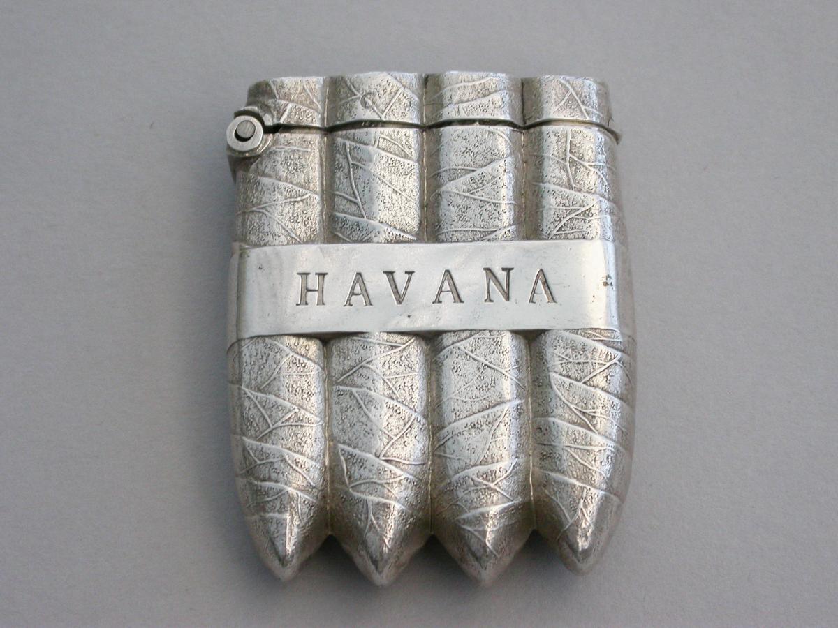 Victorian Novelty Silver Havana Cigar Vesta Case