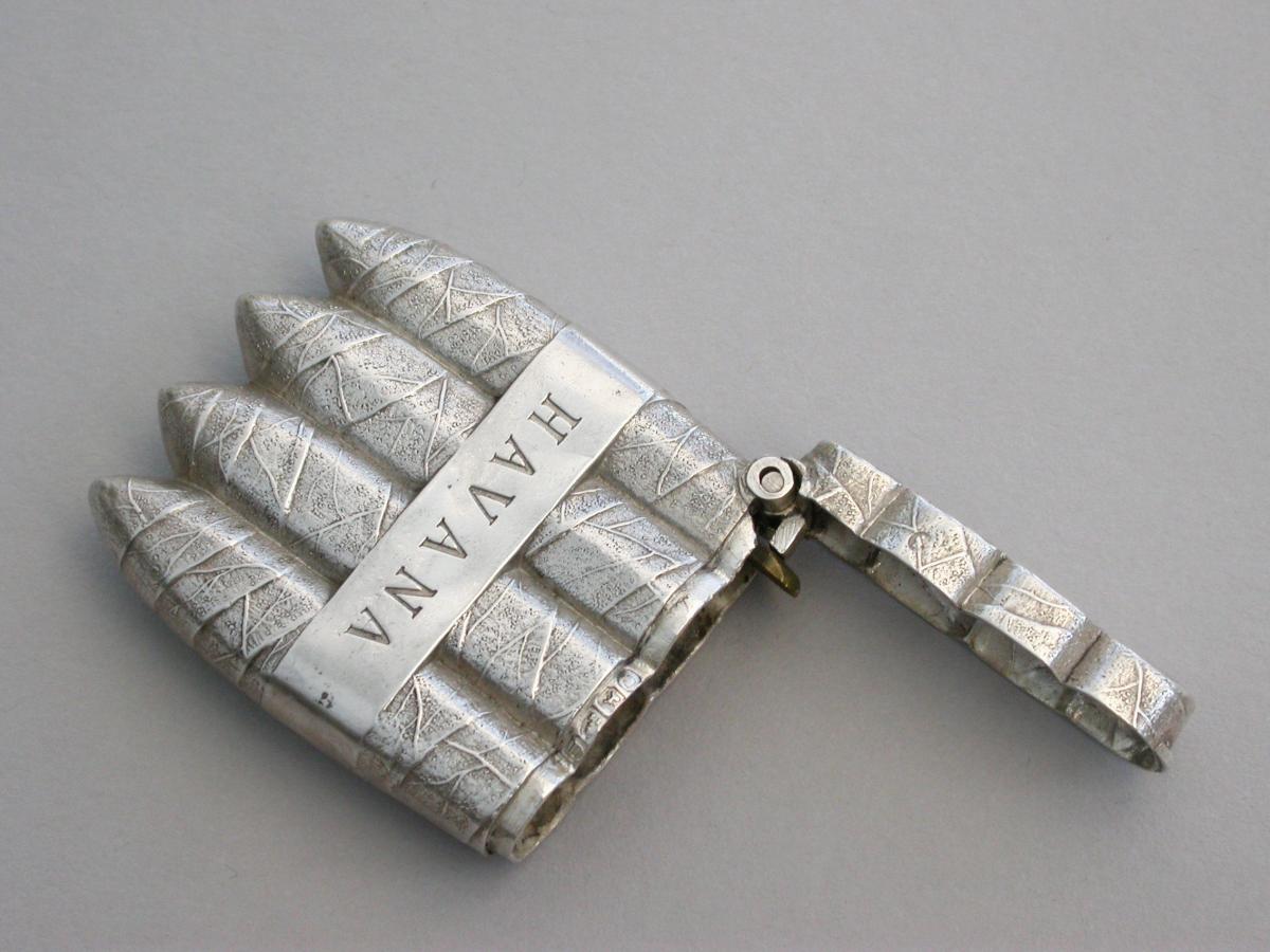 Victorian Novelty Silver Havana Cigar Vesta Case