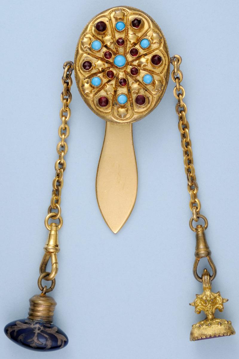 Gilt Turquoise and Garnet Chatelaine