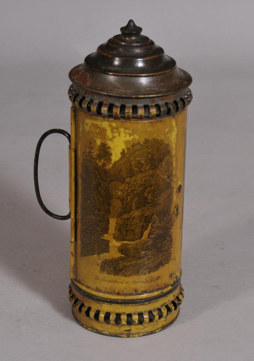 S/3521 Antique 19th Century Tin Toleware Travelling Candle Lantern