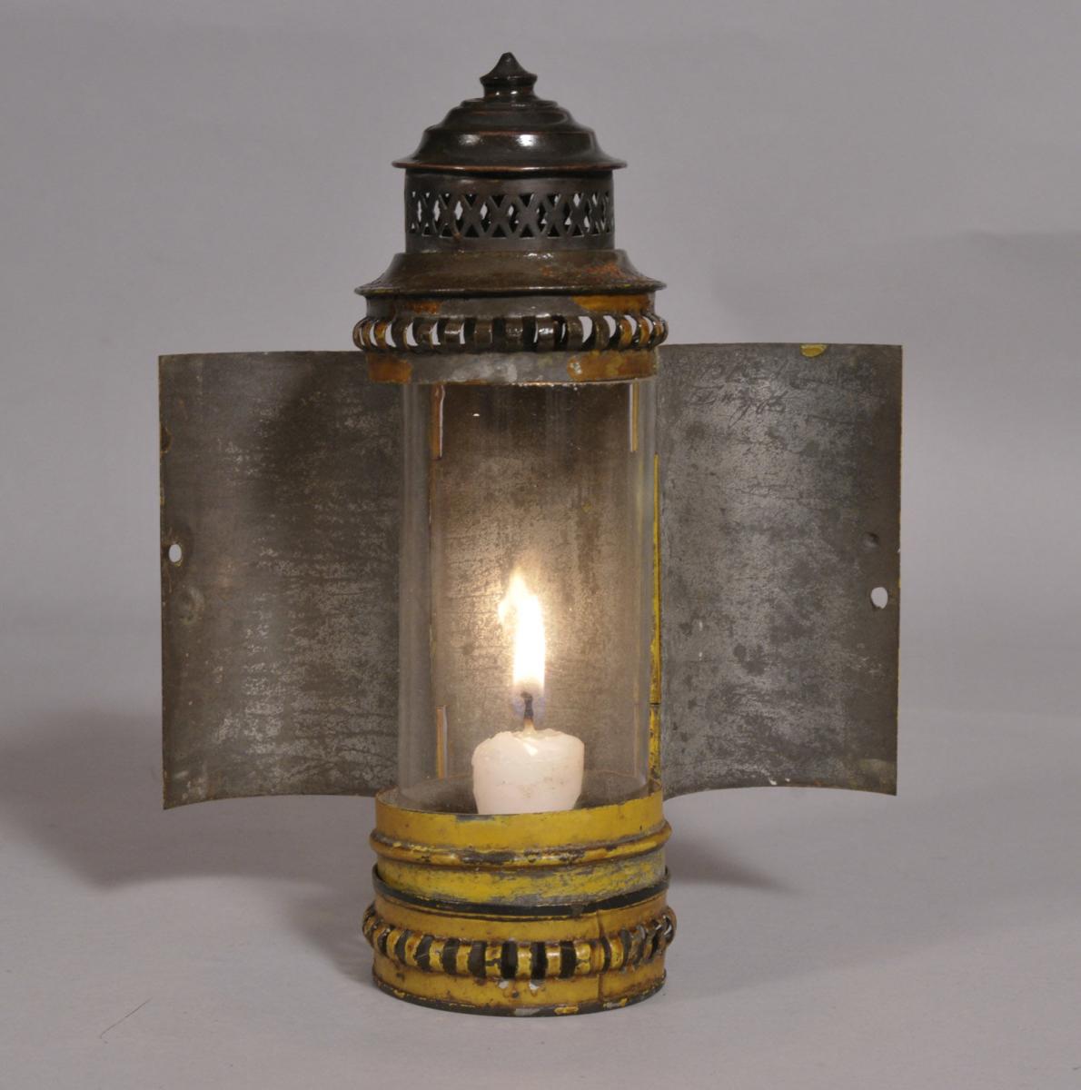 S/3521 Antique 19th Century Tin Toleware Travelling Candle Lantern