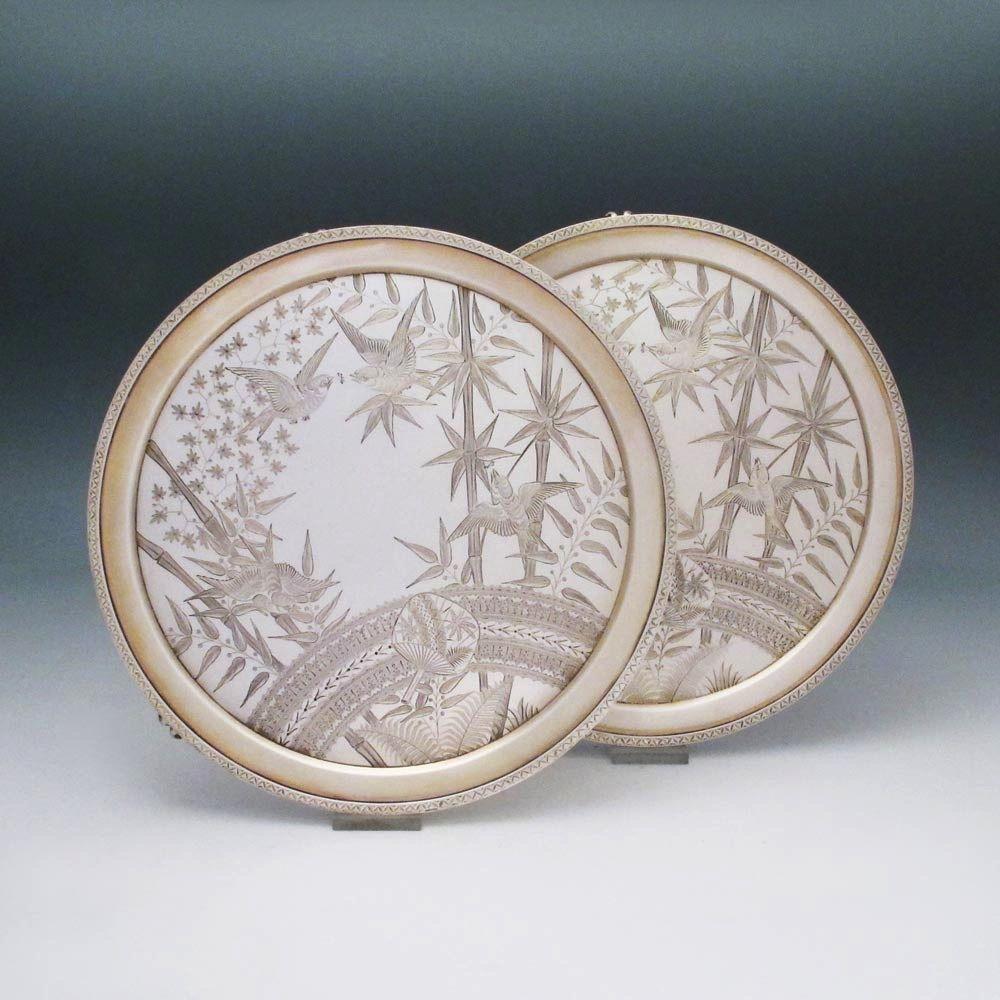 A Pair of Aesthetic Style Antique English Silver Salvers