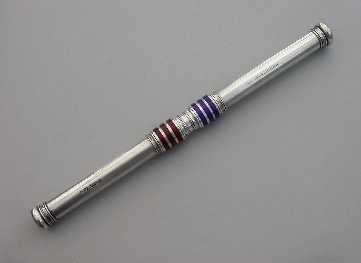 Large Victorian Silver & Enamel Oversize Sliding Red & Blue Editing Pencil
