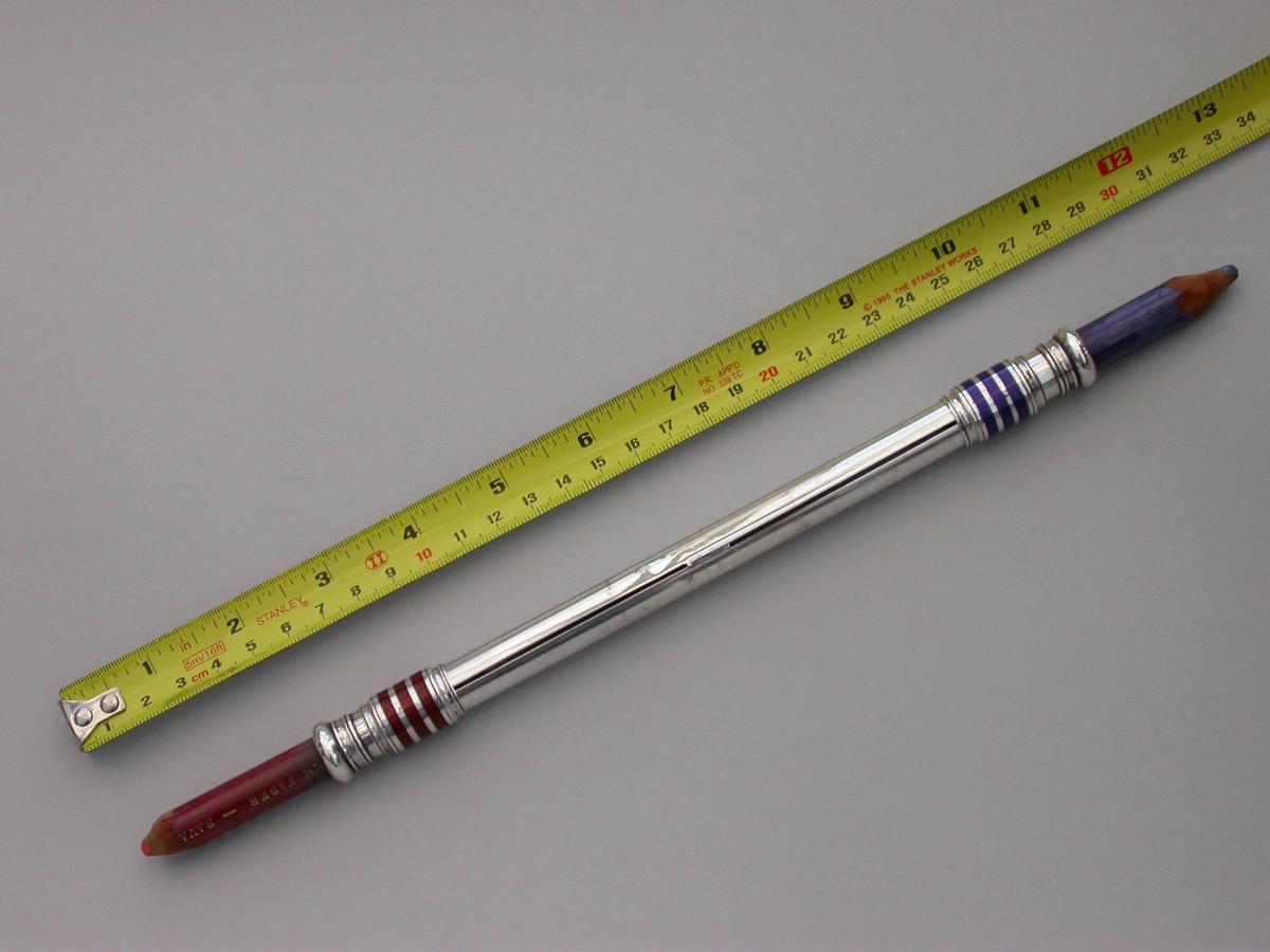 Large Victorian Silver & Enamel Oversize Sliding Red & Blue Editing Pencil