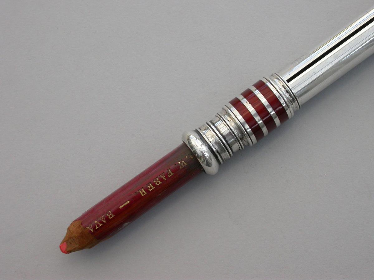 Large Victorian Silver & Enamel Oversize Sliding Red & Blue Editing Pencil