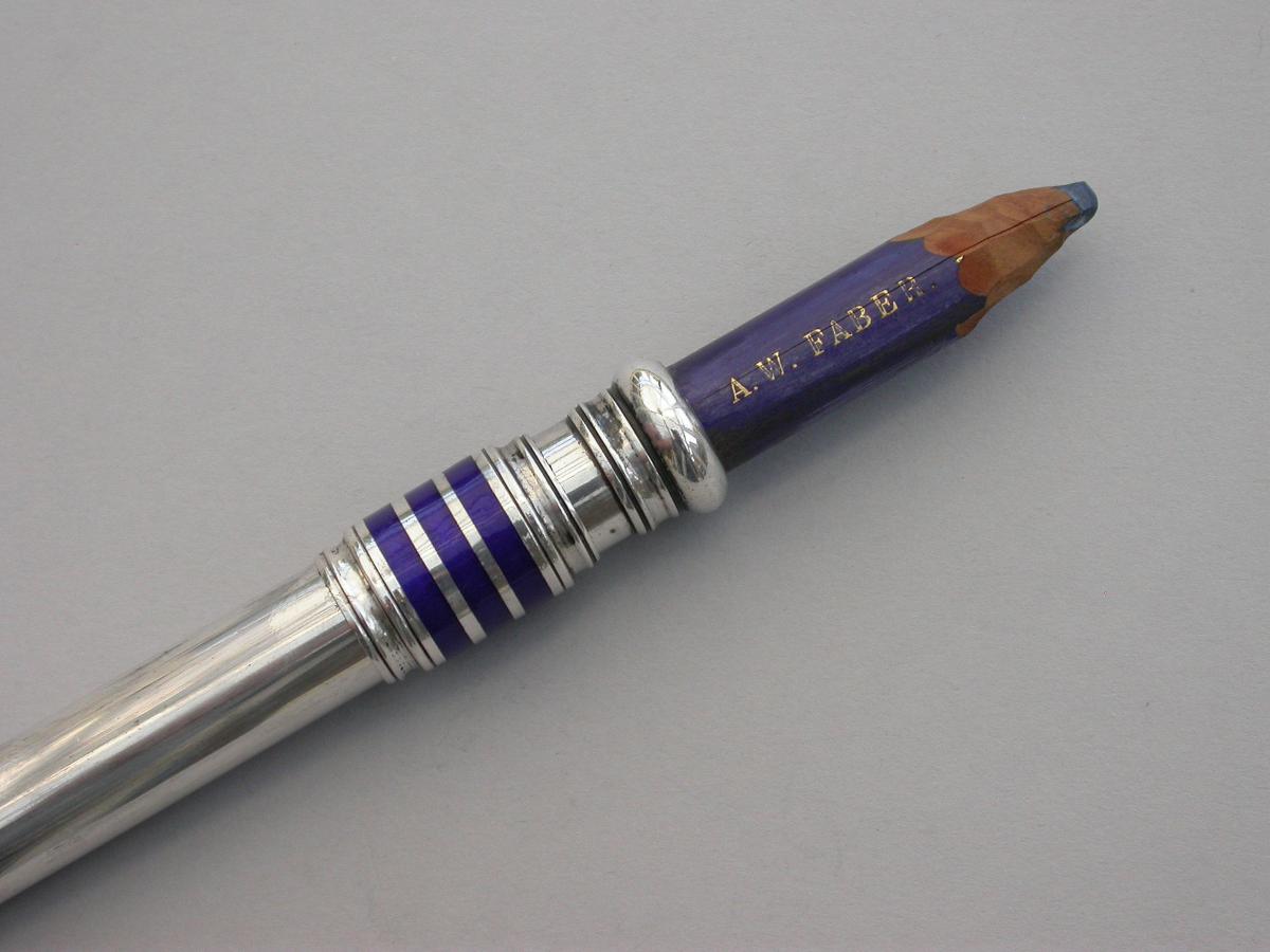 Large Victorian Silver & Enamel Oversize Sliding Red & Blue Editing Pencil