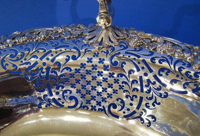 George II Silver Large Hand-Pierced Swing-Handle Basket