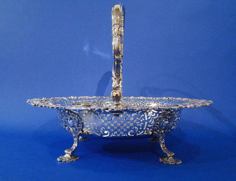 George II Silver Large Hand-Pierced Swing-Handle Basket