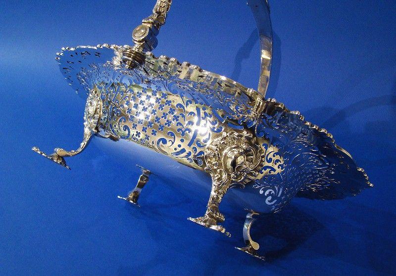 George II Silver Large Hand-Pierced Swing-Handle Basket