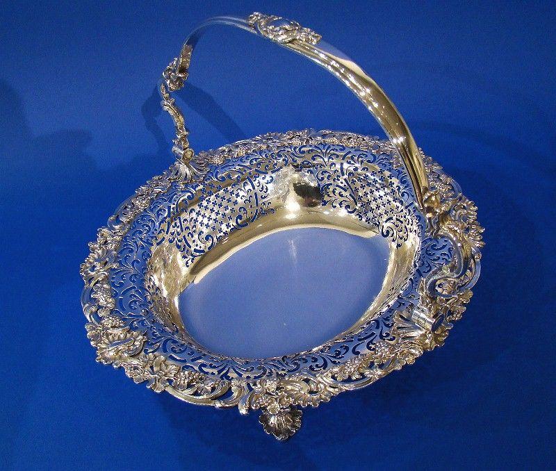 George II Silver Large Hand-Pierced Swing-Handle Basket