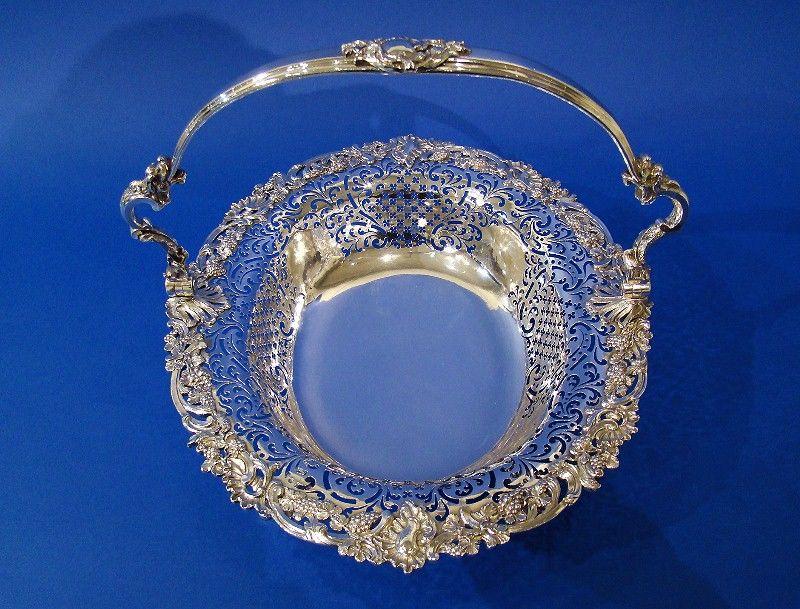 George II Silver Large Hand-Pierced Swing-Handle Basket
