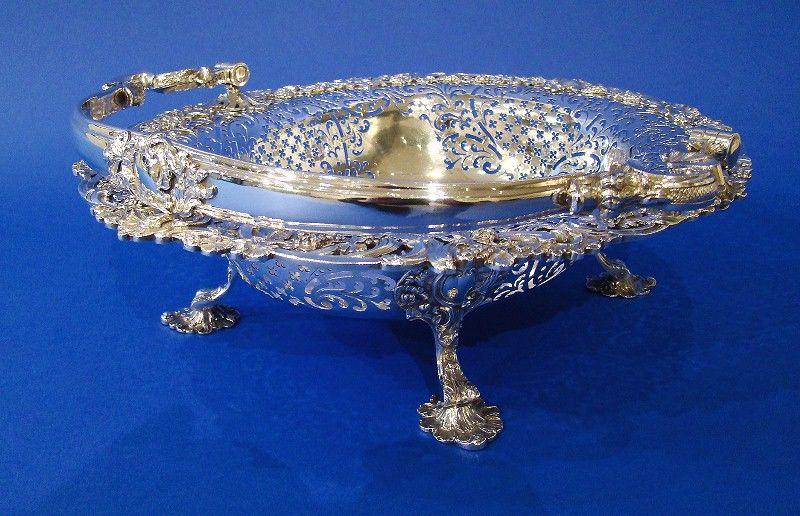 George II Silver Large Hand-Pierced Swing-Handle Basket