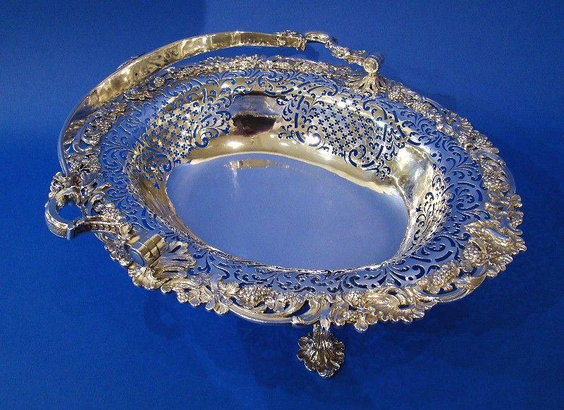 George II Silver Large Hand-Pierced Swing-Handle Basket