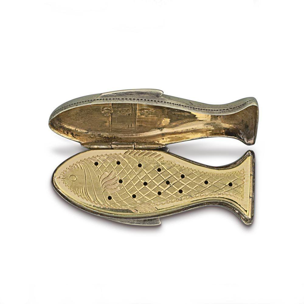A Rare George III Antique English Silver Fish-Shaped Vinaigrette