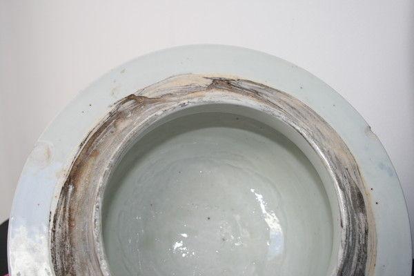 A large blue and white japanese temple jar and cover