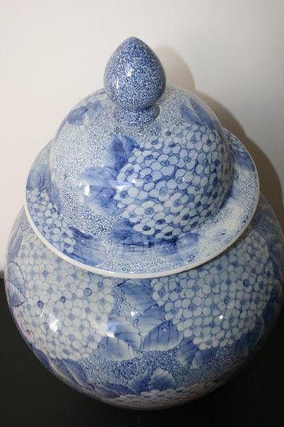 A large blue and white japanese temple jar and cover